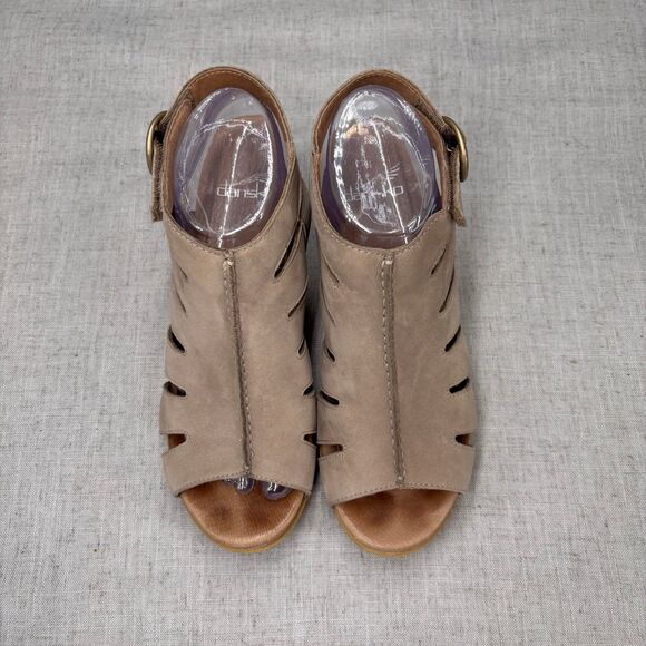 Dansko Demetra Heels Taupe Nubuck Leather Cagey Strappy Bootie Women’s EU 38 - Picture 5 of 11